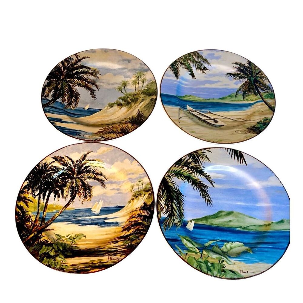Set of 4 Paul Brent Sakura Plantation Home Tropical Plate Set.